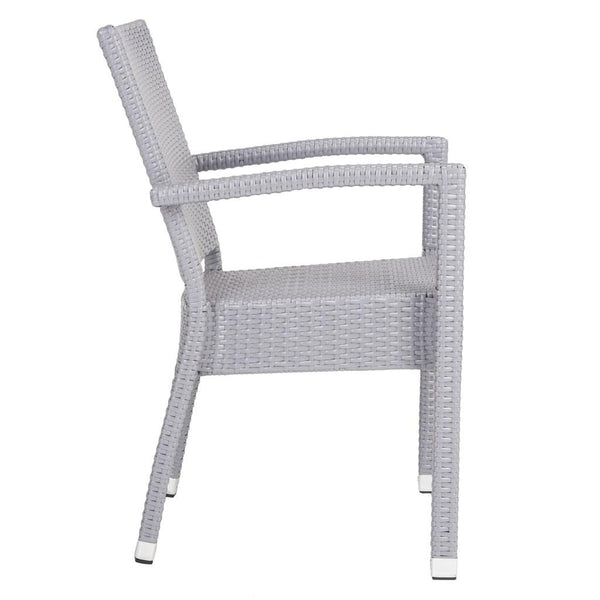 Safavieh - Set of 2 - Kelda Arm Chair Stacking Grey Silver Rattan PE Wicker Aluminum PAT4004C-SET2 889048323209