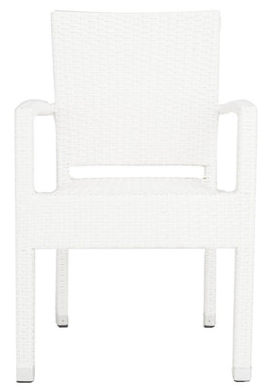 Safavieh - Set of 2 - Kelda Arm Chair Stacking White Silver Rattan PE Wicker Aluminum PAT4004D-SET2 889048323223