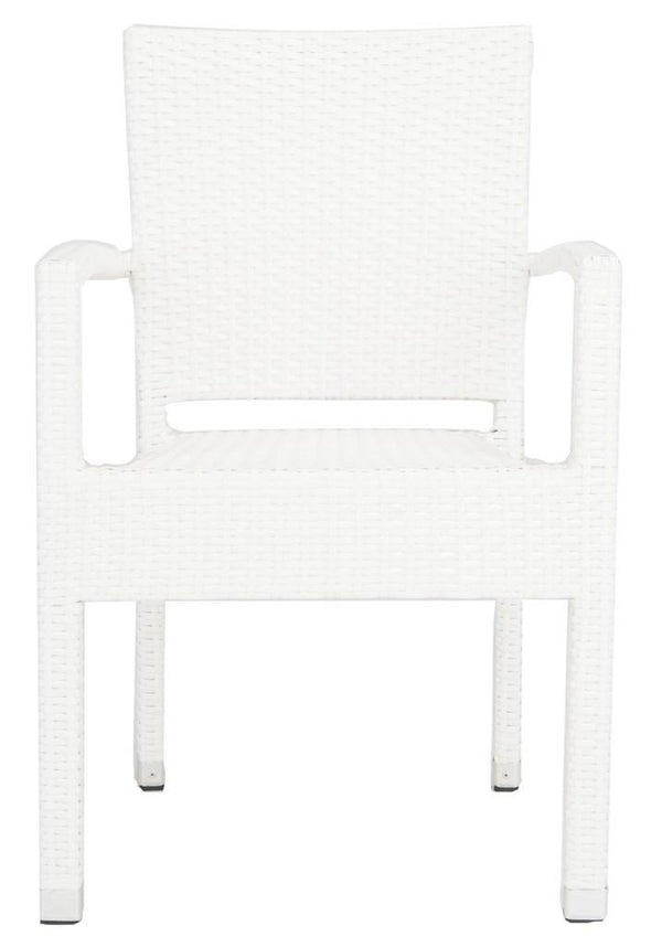 Safavieh - Set of 2 - Kelda Arm Chair Stacking White Silver Rattan PE Wicker Aluminum PAT4004D-SET2 889048323223