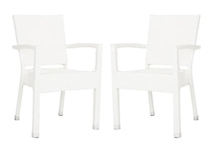 Safavieh - Set of 2 - Kelda Arm Chair Stacking White Silver Rattan PE Wicker Aluminum PAT4004D-SET2 889048323223