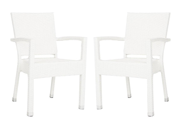 Safavieh - Set of 2 - Kelda Arm Chair Stacking White Silver Rattan PE Wicker Aluminum PAT4004D-SET2 889048323223