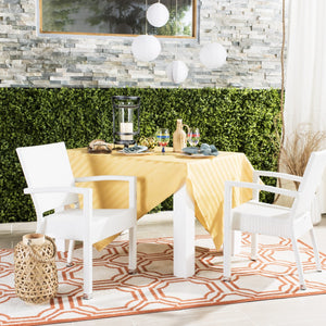 Safavieh - Set of 2 - Kelda Arm Chair Stacking White Silver Rattan PE Wicker Aluminum PAT4004D-SET2 889048323223