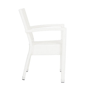 Safavieh - Set of 2 - Kelda Arm Chair Stacking White Silver Rattan PE Wicker Aluminum PAT4004D-SET2 889048323223