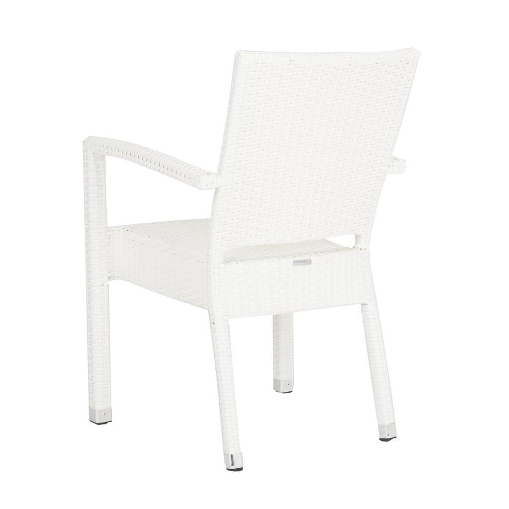 Safavieh - Set of 2 - Kelda Arm Chair Stacking White Silver Rattan PE Wicker Aluminum PAT4004D-SET2 889048323223