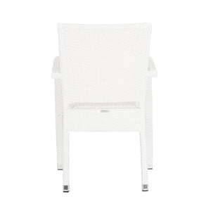 Safavieh - Set of 2 - Kelda Arm Chair Stacking White Silver Rattan PE Wicker Aluminum PAT4004D-SET2 889048323223