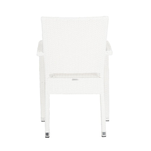 Safavieh - Set of 2 - Kelda Arm Chair Stacking White Silver Rattan PE Wicker Aluminum PAT4004D-SET2 889048323223