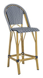 Safavieh Ford Bar Stool Indoor Outdoor Stacking French Bistro Navy White Rattan PE Wicker Aluminum PAT4008A 889048322806