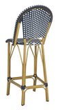 Safavieh Ford Bar Stool Indoor Outdoor Stacking French Bistro Navy White Rattan PE Wicker Aluminum PAT4008A 889048322806