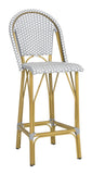 Safavieh Ford Bar Stool Indoor Outdoor Stacking French Bistro Grey White Rattan PE Wicker Aluminum PAT4008B 889048322813