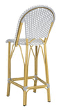 Safavieh Ford Bar Stool Indoor Outdoor Stacking French Bistro Grey White Rattan PE Wicker Aluminum PAT4008B 889048322813