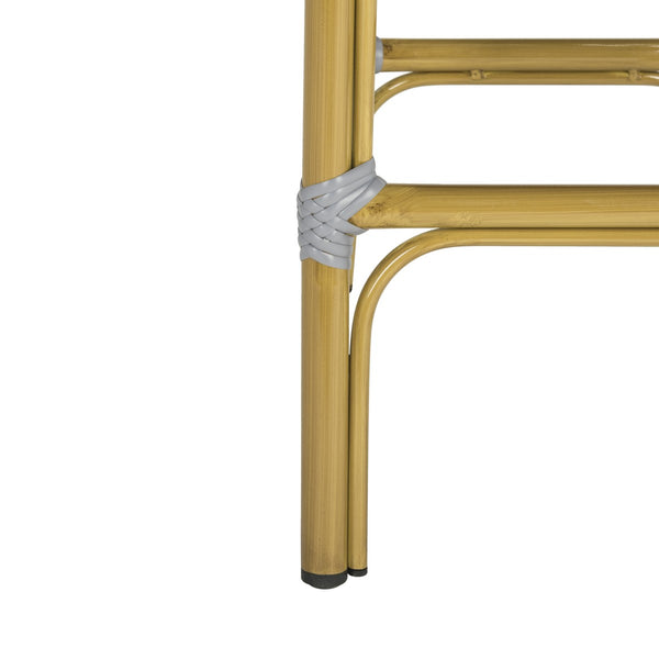 Safavieh Ford Bar Stool Indoor Outdoor Stacking French Bistro Grey White Rattan PE Wicker Aluminum PAT4008B 889048322813