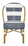 Sarita Side Chair Striped French Bistro Stacking Navy White Rattan PE Wicker Aluminum - Set of 2