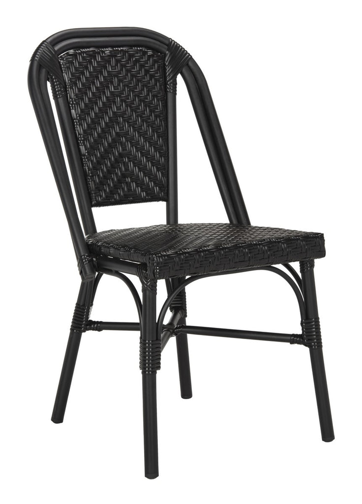 Safavieh - Set of 2 - Daria Side Chair Stacking Black Rattan PE Wicker Aluminum PAT4013A-SET2 889048322943
