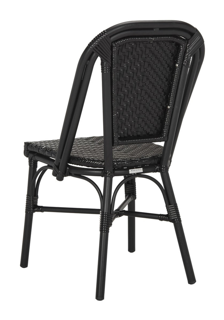 Safavieh - Set of 2 - Daria Side Chair Stacking Black Rattan PE Wicker Aluminum PAT4013A-SET2 889048322943