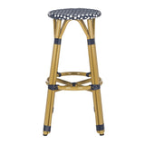 Safavieh Kelsey Bar Stool Indoor Outdoor Navy White Rattan PE Wicker Aluminum PAT4018A 889048323261