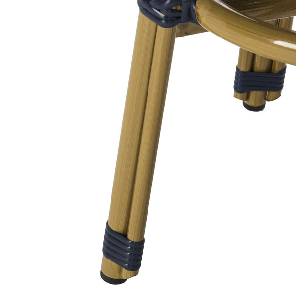 Safavieh Kelsey Bar Stool Indoor Outdoor Navy White Rattan PE Wicker Aluminum PAT4018A 889048323261