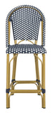 Safavieh Gresley Counter Stool Indoor Outdoor Stacking French Bistro Navy White Rattan PE Wicker Aluminum PAT4019A 889048323285