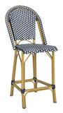 Safavieh Gresley Counter Stool Indoor Outdoor Stacking French Bistro Navy White Rattan PE Wicker Aluminum PAT4019A 889048323285