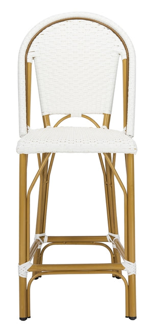 Safavieh Gresley Indoor Outdoor  French Bistro Counter Stool White Rattan PAT4019C