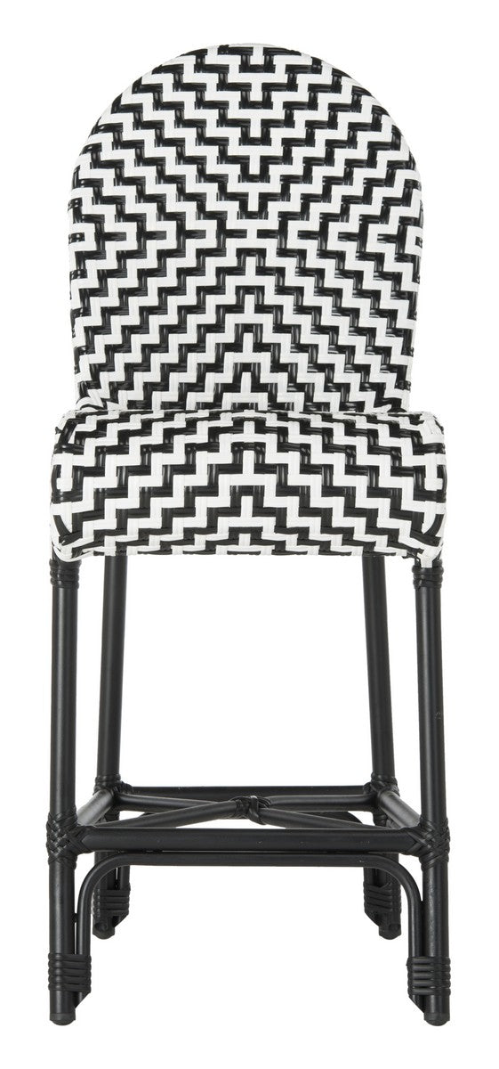 Safavieh Shea Counter Stool Indoor Outdoor Black White Rattan PE Wicker Aluminum PAT4020A 889048366763