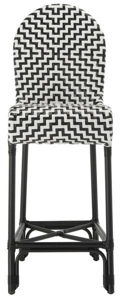 Safavieh Tilden Bar Stool Indoor Outdoor Black White Rattan PE Wicker Aluminum PAT4021A 889048366831