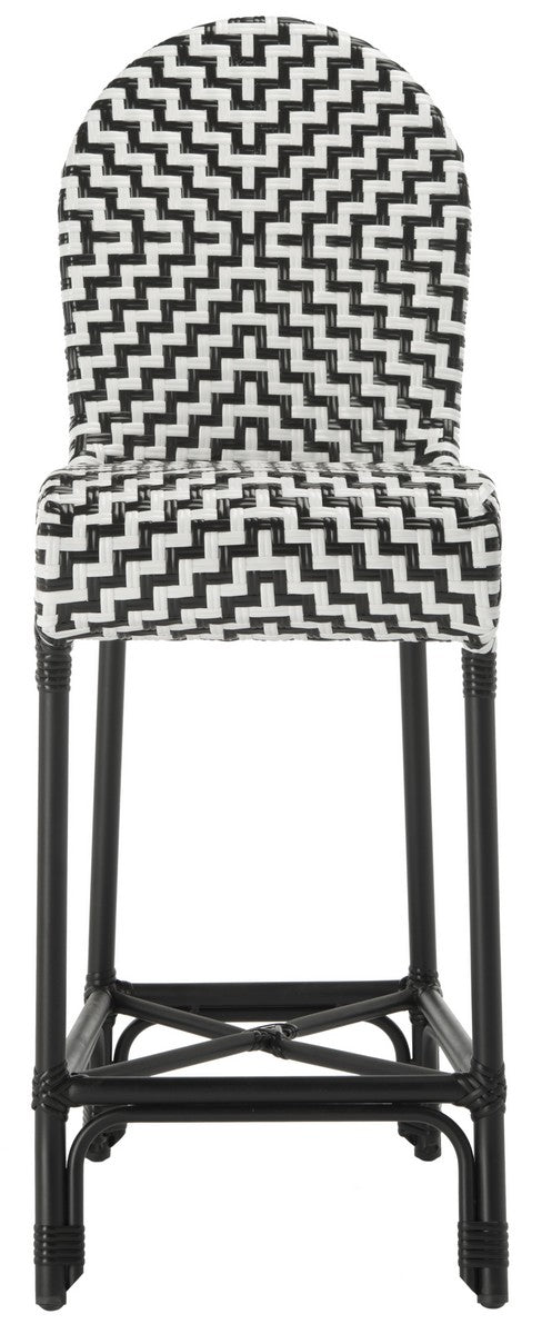 Safavieh Tilden Bar Stool Indoor Outdoor Black White Rattan PE Wicker Aluminum PAT4021A 889048366831