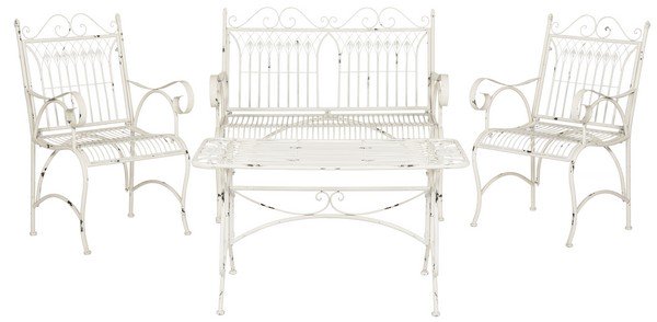 Safavieh Leah Patio Set 4 Piece Antique White Metal Iron PAT5000A 889048011489