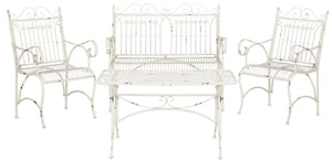 Safavieh Leah Patio Set 4 Piece Antique White Metal Iron PAT5000A 889048011489