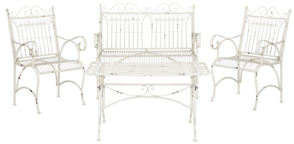 Safavieh Leah Patio Set 4 Piece Antique White Metal Iron PAT5000A 889048011489