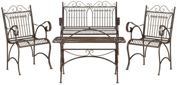 Safavieh Leah Patio Set 4 Piece Rustic Brown Metal Iron PAT5000B 889048011496