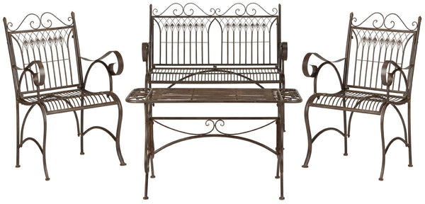 Safavieh Leah Patio Set 4 Piece Rustic Brown Metal Iron PAT5000B 889048011496