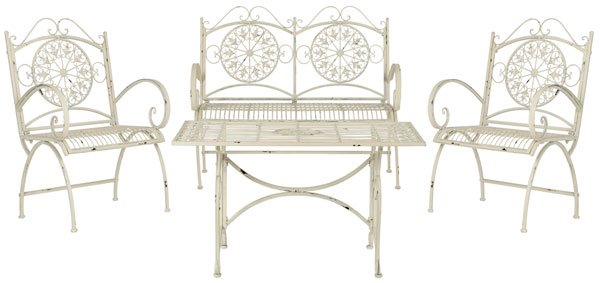 Safavieh Sophie Patio Set 4 Piece Antique White Metal Iron PAT5001A 889048011502