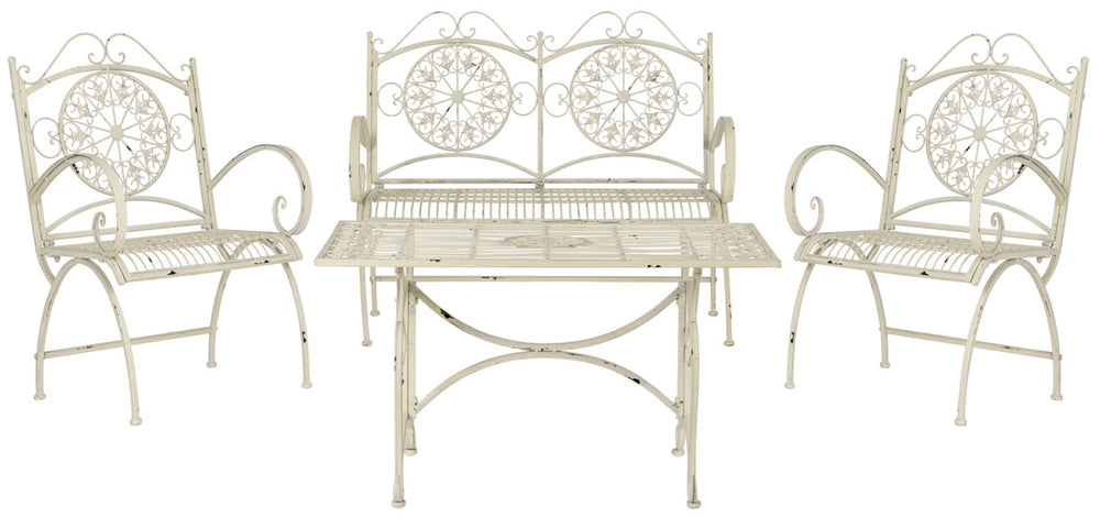 Safavieh Sophie Patio Set 4 Piece Antique White Metal Iron PAT5001A 889048011502
