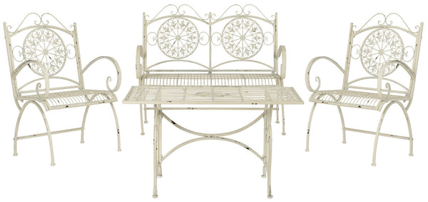 Safavieh Sophie Patio Set 4 Piece Antique White Metal Iron PAT5001A 889048011502