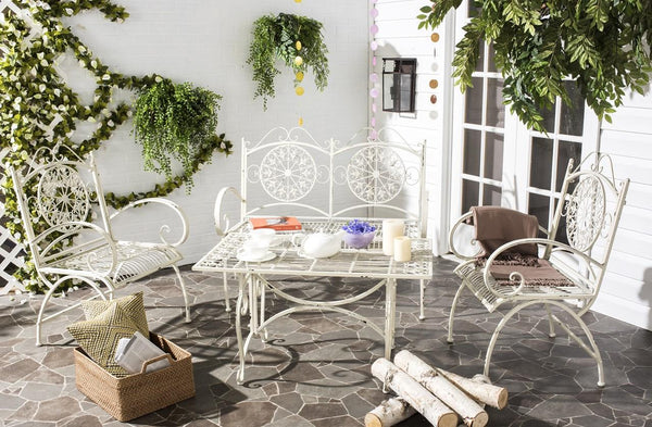 Safavieh Sophie Patio Set 4 Piece Antique White Metal Iron PAT5001A 889048011502