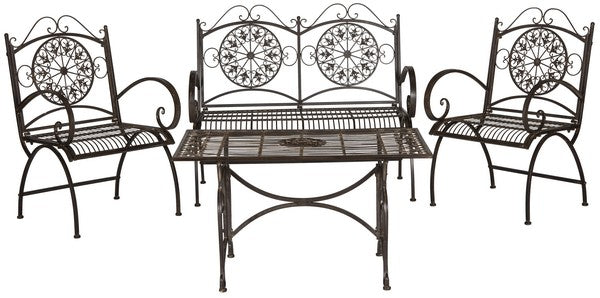Safavieh Sophie Patio Set 4 Piece Rustic Brown Metal Iron PAT5001B 889048011519