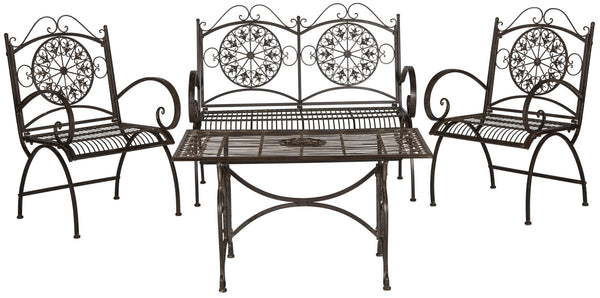 Safavieh Sophie Patio Set 4 Piece Rustic Brown Metal Iron PAT5001B 889048011519
