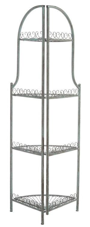 Safavieh Abarrane Wrought Iron 4 Tier Outdoor Corner Shelf Antique Green Metal PAT5013D