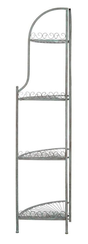 Safavieh Abarrane Wrought Iron 4 Tier Outdoor Corner Shelf Antique Green Metal PAT5013D
