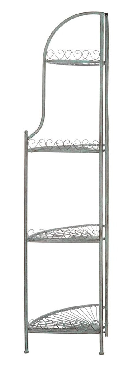 Safavieh Abarrane Wrought Iron 4 Tier Outdoor Corner Shelf Antique Green Metal PAT5013D