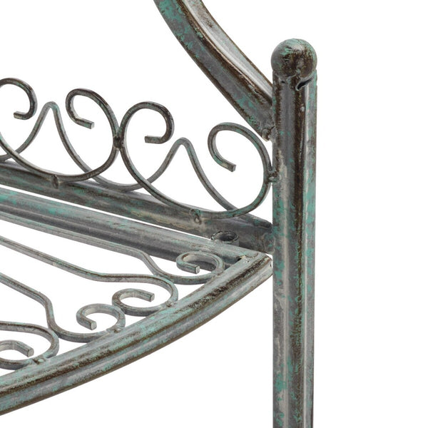 Safavieh Abarrane Wrought Iron 4 Tier Outdoor Corner Shelf Antique Green Metal PAT5013D