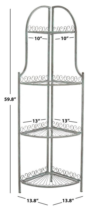 Safavieh Abarrane Wrought Iron 4 Tier Outdoor Corner Shelf Antique Green Metal PAT5013D