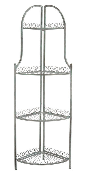Safavieh Abarrane Wrought Iron 4 Tier Outdoor Corner Shelf Antique Green Metal PAT5013D