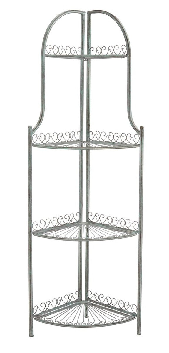 Safavieh Abarrane Wrought Iron 4 Tier Outdoor Corner Shelf Antique Green Metal PAT5013D