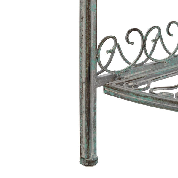 Safavieh Abarrane Wrought Iron 4 Tier Outdoor Corner Shelf Antique Green Metal PAT5013D