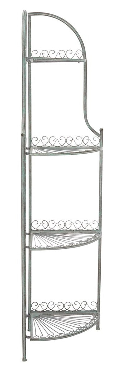 Safavieh Abarrane Wrought Iron 4 Tier Outdoor Corner Shelf Antique Green Metal PAT5013D