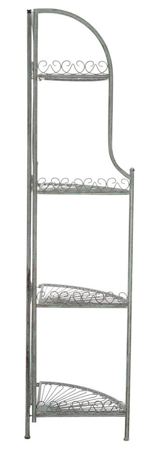 Safavieh Abarrane Wrought Iron 4 Tier Outdoor Corner Shelf Antique Green Metal PAT5013D