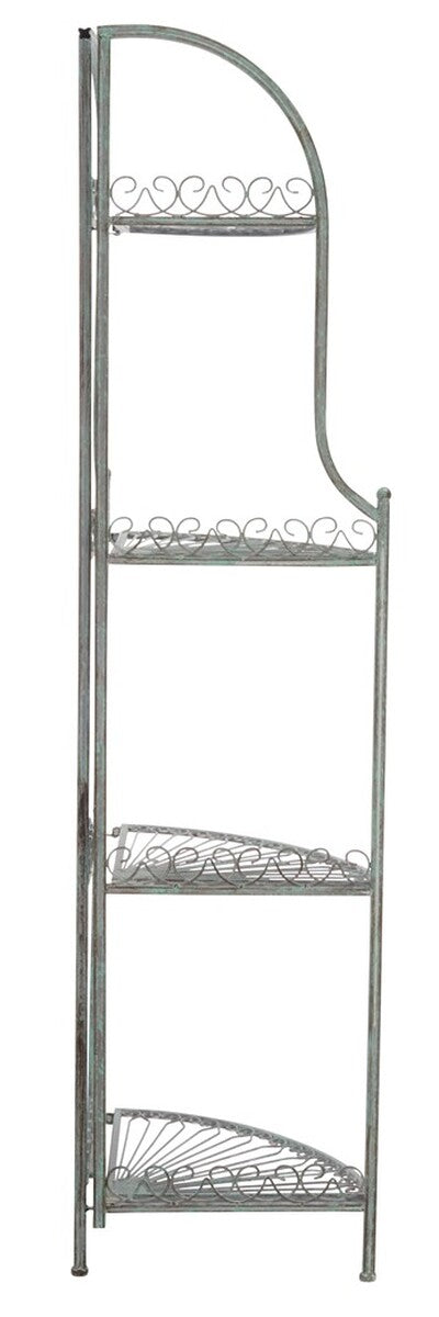 Safavieh Abarrane Wrought Iron 4 Tier Outdoor Corner Shelf Antique Green Metal PAT5013D