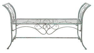 Safavieh Adina Wrought Iron 51.25 Inch W Outdoor Garden Bench Antique Green Metal PAT5016D