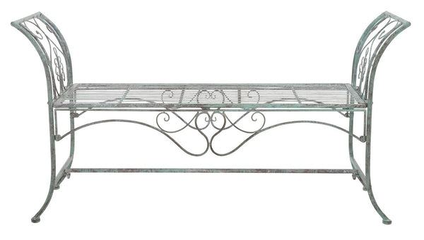 Safavieh Adina Wrought Iron 51.25 Inch W Outdoor Garden Bench Antique Green Metal PAT5016D